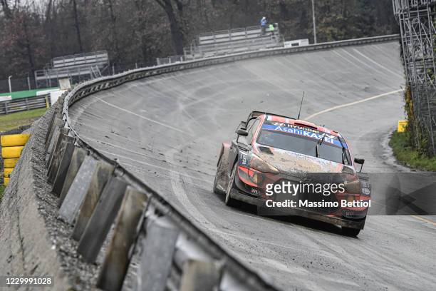 Daniel Sordo of Spain and Carlos Del Barrio of Spain compete with their Hyundai Shell Mobis WRT Hyundai i20 Coupe WRC during Day Three of the FIA...