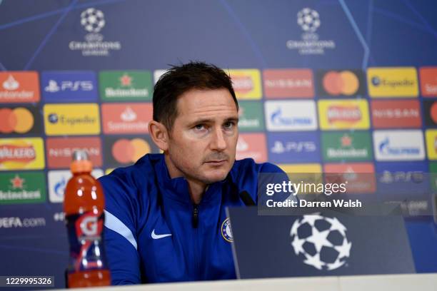 Frank Lampard of Chelsea during at press conference at Chelsea Training Ground on December 7, 2020 in Cobham, United Kingdom.