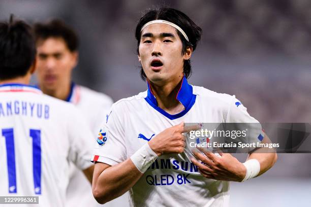 Kim Taehwan of Suwon Samsung celebrating his goal during the AFC Champions League Round of 16 match between Yokohama F.Marinos and Suwon Samsung...