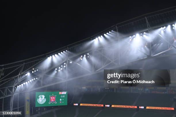 Dublin , Ireland - 6 December 2020; A general view of the big screen before the Extra.ie FAI Cup Final match between Shamrock Rovers and Dundalk at...