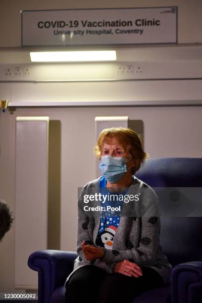 Margaret Keenan speaks to the media after becoming the first patient in the United Kingdom to receive the Pfizer/BioNtech covid-19 vaccine at...