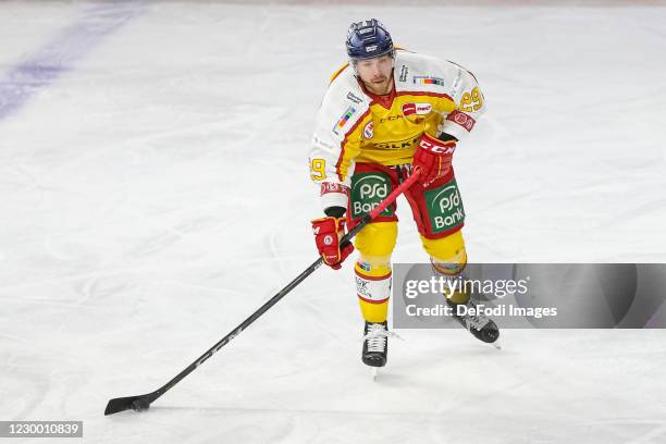 Alexander Barta of Duesseldorfer EG controls the Puck during the Magenta Sport Cup between Krefeld Pinguine and Duesseldorfer EG on December 7, 2020...