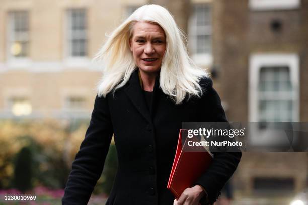 Minister without Portfolio at the Cabinet Office and Co-Chairman of the Conservative Party Amanda Milling, MP for Cannock Chase, arrives on Downing...