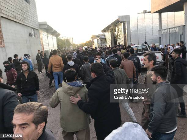 Demonstrators gather during protests erupted due to delays in salary payments in Khurmal district of Halabja, Iraq on December 08, 2020. Some...