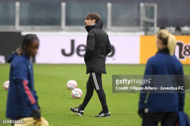 Jean-Luc Vasseur during the Lyon Training Session ahead of the UEFA Women's Champions League match between Juventus and Lyon at Allianz Stadium on...