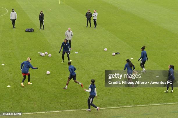 Olympique Lyonnais players during the Lyon Training Session ahead of the UEFA Women's Champions League match between Juventus and Lyon at Allianz...