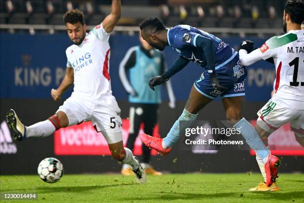 Fabrice Olinga forward of Mouscron during the Jupiler Pro League match between Oud Heverlee Leuven and Royal Excel Mouscron on December 8, 2020 in...