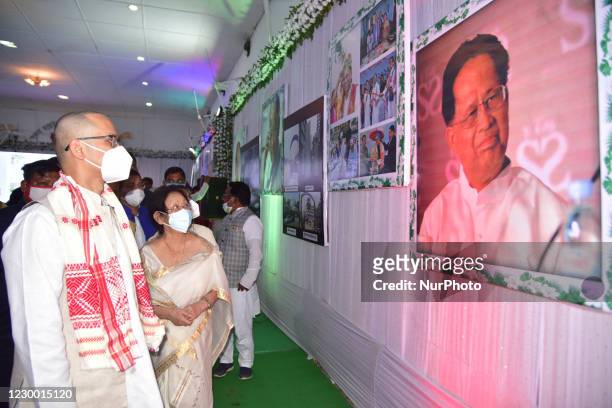 Congress MP Gaurav Gogoi with his mother Dolly Gogoi visit the photo exhibition on the life and works of of his father and former Chief Minister of...