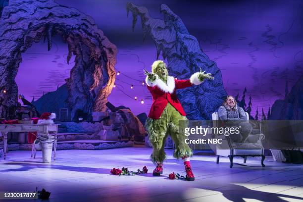 Pictured: Matthew Morrison as Grinch, Denis O'Hare as Old Max --