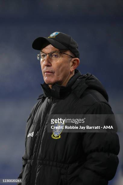 Tony Pulis the head coach / manager of Sheffield Wednesday looks on during the Sky Bet Championship match between Huddersfield Town and Sheffield...