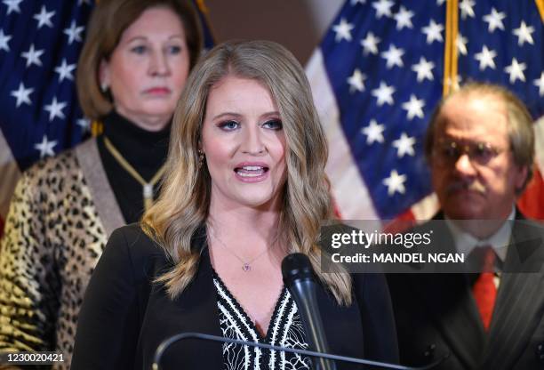 November 19, 2020 photo shows attorney Jenna Ellis speaking during a press conference at the Republican National Committee headquarters in...
