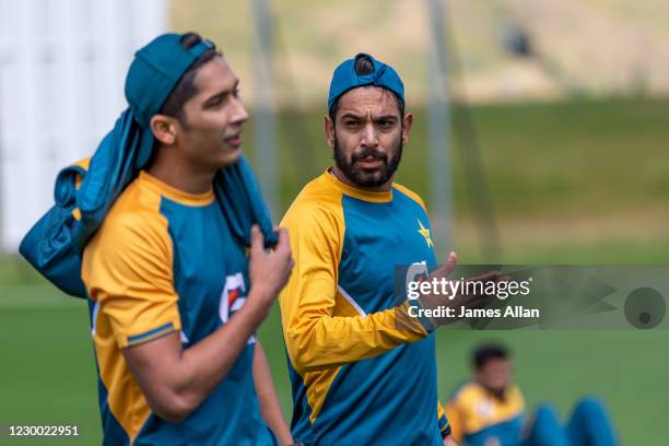 Haris Rauf of Pakistan reacts during a team training session at Queenstown Events Centre on December 9, 2020 in Queenstown, New Zealand.