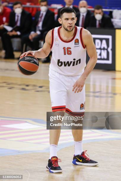 Kostas Papanikolau of Olympiacos Piraeus during the 2020/2021 Turkish Airlines EuroLeague Regular Season Round 9 match between FC Barcelona and...