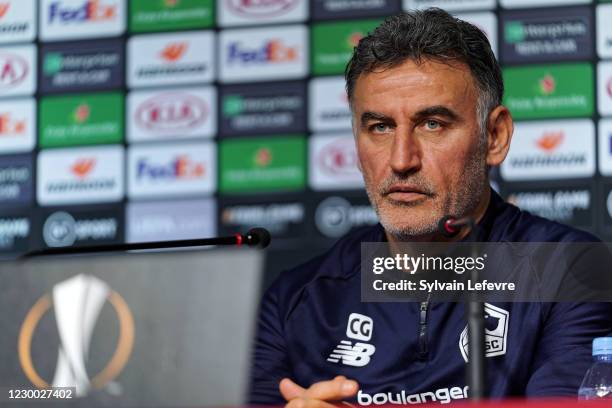 Christophe Galtier, coach of Lille OSC, attends press conference at LOSC training center "Domaine de Luchin" ahead of the UEFA Europa League Group H...