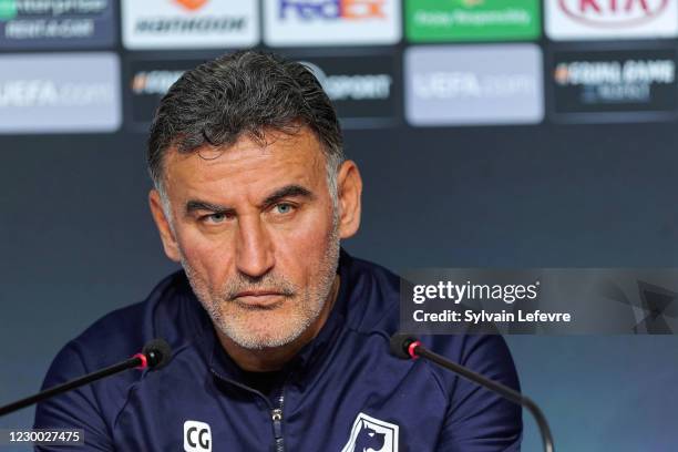 Christophe Galtier, coach of Lille OSC, attends press conference at LOSC training center "Domaine de Luchin" ahead of the UEFA Europa League Group H...