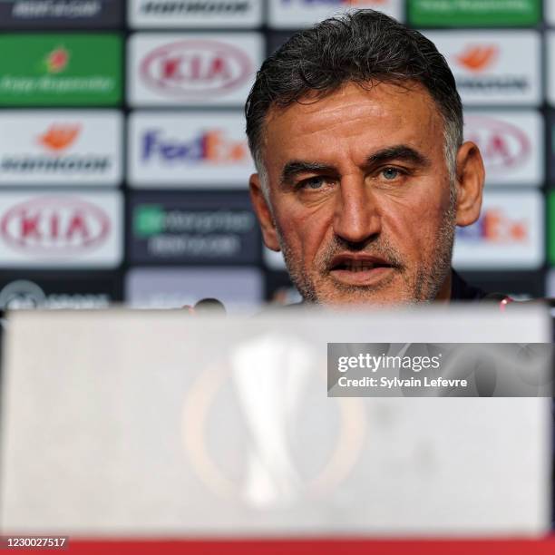 Christophe Galtier, coach of Lille OSC, attends press conference at LOSC training center "Domaine de Luchin" ahead of the UEFA Europa League Group H...