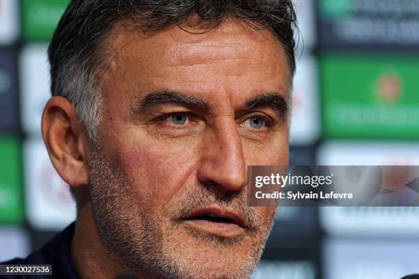 Christophe Galtier, coach of Lille OSC, attends press conference at LOSC training center "Domaine de Luchin" ahead of the UEFA Europa League Group H...