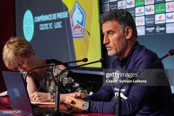 Christophe Galtier, coach of Lille OSC, attends press conference at LOSC training center "Domaine de Luchin" ahead of the UEFA Europa League Group H...