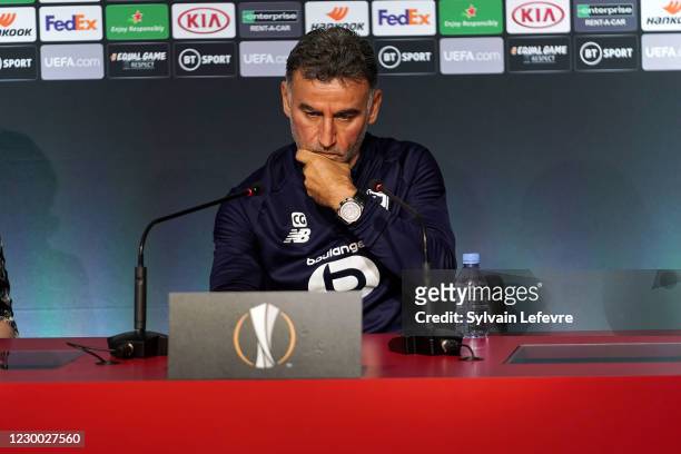 Christophe Galtier, coach of Lille OSC, attends press conference at LOSC training center "Domaine de Luchin" ahead of the UEFA Europa League Group H...