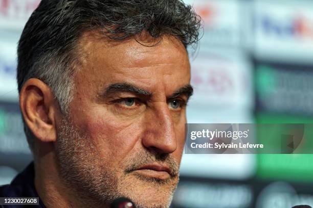 Christophe Galtier, coach of Lille OSC, attends press conference at LOSC training center "Domaine de Luchin" ahead of the UEFA Europa League Group H...