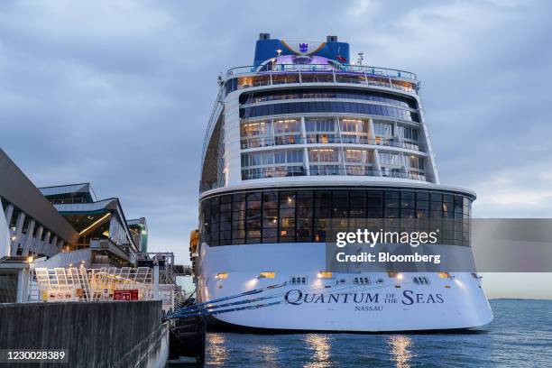 The Quantum of the Seas cruise ship, operated by Royal Caribbean Cruises Ltd., docked at the Marina Bay Cruise Centre in Singapore, on Wednesday,...