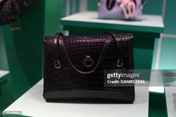 Picture shows a handbag that belonged to former prime minister Margaret Thatcher displayed during a press preview for the forthcoming exhibition...
