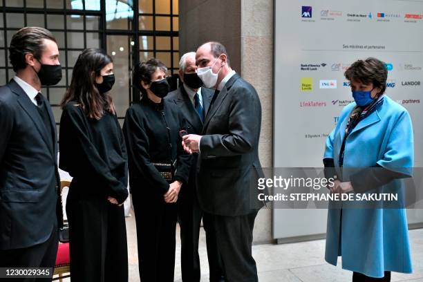 Valerie-Anne Giscard d'Estaing , daughter of the late former French President Valery Giscard d'Estaing speaks with French Prime Minister Jean Castex...