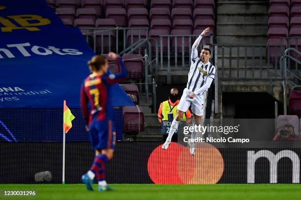 Cristiano Ronaldo of Juventus FC celebrates after scoring a goal from a penalty kick during the UEFA Champions League Group G football match between...