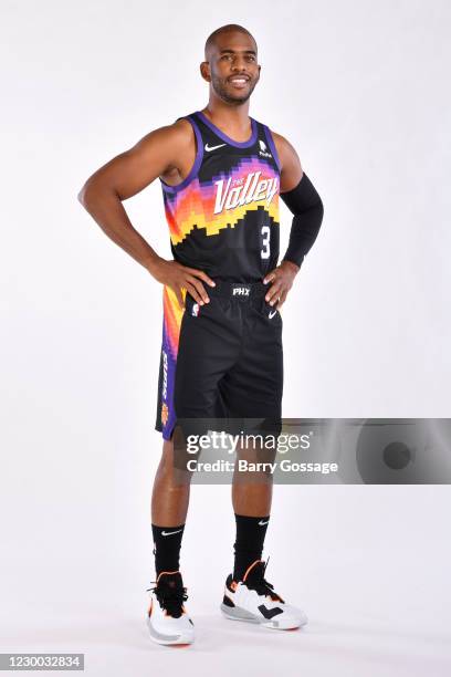 Chris Paul of the Phoenix Suns poses for a portrait during content day at the Verizon 5G Performance Center on December 8, 2020 in Phoenix, Arizona....