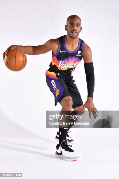 Chris Paul of the Phoenix Suns poses for a portrait during content day at the Verizon 5G Performance Center on December 8, 2020 in Phoenix, Arizona....