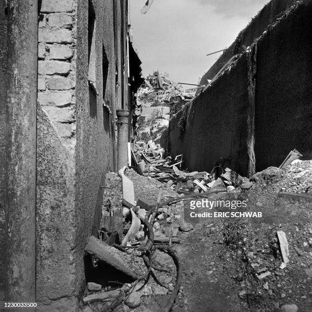 Photo taken in May 1945 shows the destroyed Berghof, Adolf Hitler's home, in the Obersalzberg of the Bavarian Alps near Berchtesgaden, Bavaria,...