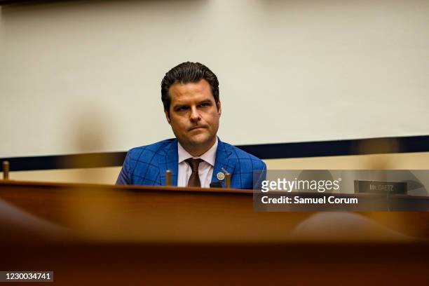 Representative Matt Gaetz during a House Armed Services Subcommittee hearing with members of the Fort Hood Independent Review Committee on Capitol...