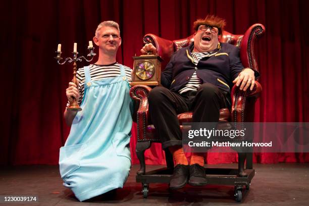 Stu McLoughlin and Howard Coggins perform the Living Spits Beauty and the Beast comedy at the Bristol Old Vic on December 9, 2020 in Bristol,...