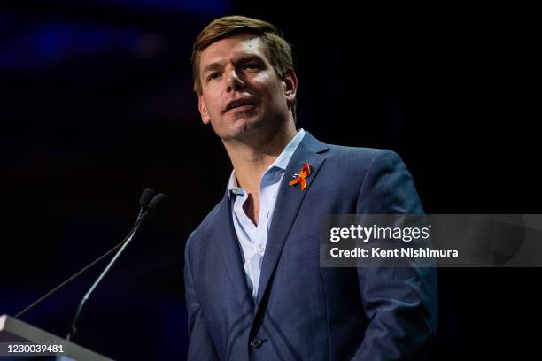 Rep Eric Swalwell speaks during the 2019 California State Democratic Party Convention at Moscone Center on Saturday, June 1, 2019 in San Francisco,...