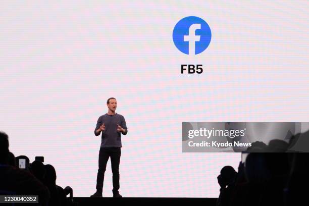 Photo taken in April 2019 shows Facebook Inc. CEO Mark Zuckerberg speaking at an event in San Jose, California. The U.S. Antitrust watchdog and...