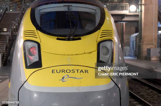 Picture taken in Paris on December 10, 2020 shows the Eurostar train stationed at Gare du Nord station.