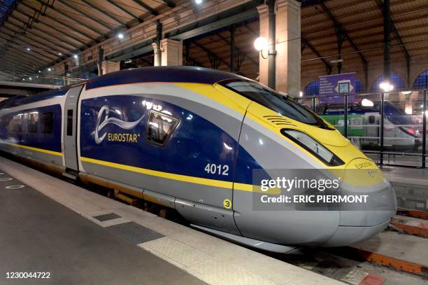 Picture taken in Paris on December 10, 2020 shows the Eurostar train stationed at Gare du Nord.