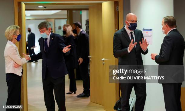 European Commission President Ursula von der Leyen, European Parliament President David Sassoli, European Council President Charles Michel, Sweden's...