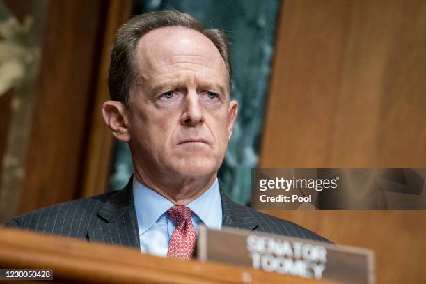 Rep. Senator Pat Toomey questions Treasury Secretary Steven Mnuchin during a hearing on the "Examination of Loans to Businesses Critical to...