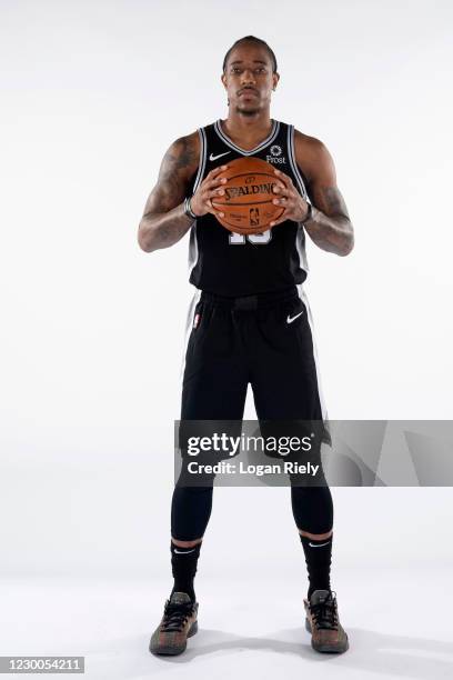 San Antonio, TX DeMar DeRozan of the San Antonio Spurs poses for a portrait during 2020 NBA Content Day on December 9, 2020 at AT&T Center in San...