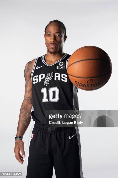 San Antonio, TX DeMar DeRozan of the San Antonio Spurs poses for a portrait during 2020 NBA Content Day on December 9, 2020 at AT&T Center in San...
