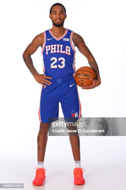 Terrance Ferguson of the Philadelphia 76ers poses for a portrait during NBA Content Day at the 76ers Training Facility on December 9, 2020 in Camden,...