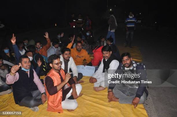 Benaras Hindu University students protesting against the university administration in front of the Vice Chancellor's residence at Benaras Hindu...