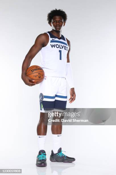 Anthony Edwards of the Minnesota Timberwolves poses for a portrait during 2020 NBA Content Day on December 9, 2020 at Target Center in Minneapolis,...