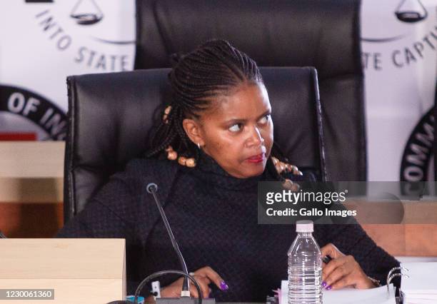 Former Trillian employee Ms Msilo Mothepu testifies at the Commission of Inquiry on December 10, 2020 in Johannesburg, South Africa. It is reported...
