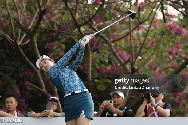 Volvo China Open's first female player Zhang Jienalin of China in action during the second round of Volvo China Open 2020 at Genzon Golf Club on...