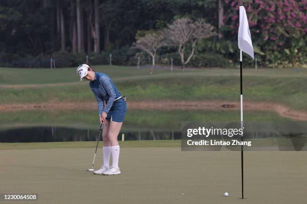 Volvo China Open's first female player Zhang Jienalin of China in action during the second round of Volvo China Open 2020 at Genzon Golf Club on...