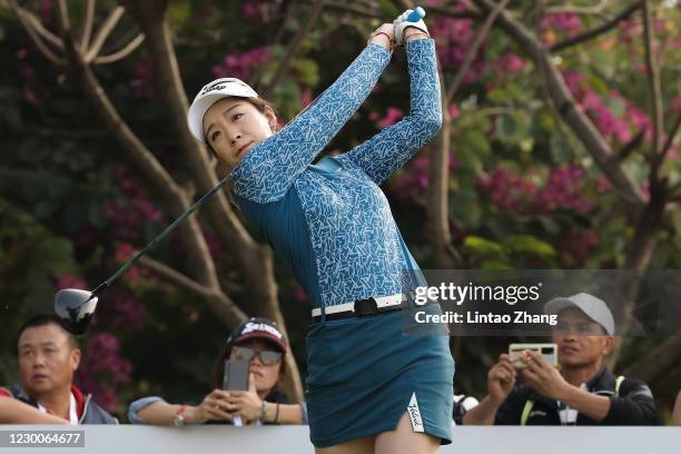 Volvo China Open's first female player Zhang Jienalin of China in action during the second round of Volvo China Open 2020 at Genzon Golf Club on...