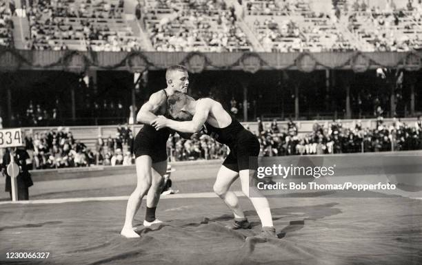 Wrestling match during the Summer Olympic Games in Stockholm, Sweden on 6th July 1912.