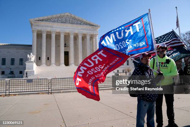 Supporters of U.S. President Donald Trump gather outside of the U.S. Supreme Court on December 11, 2020 in Washington, DC. More than 100 Republicans...